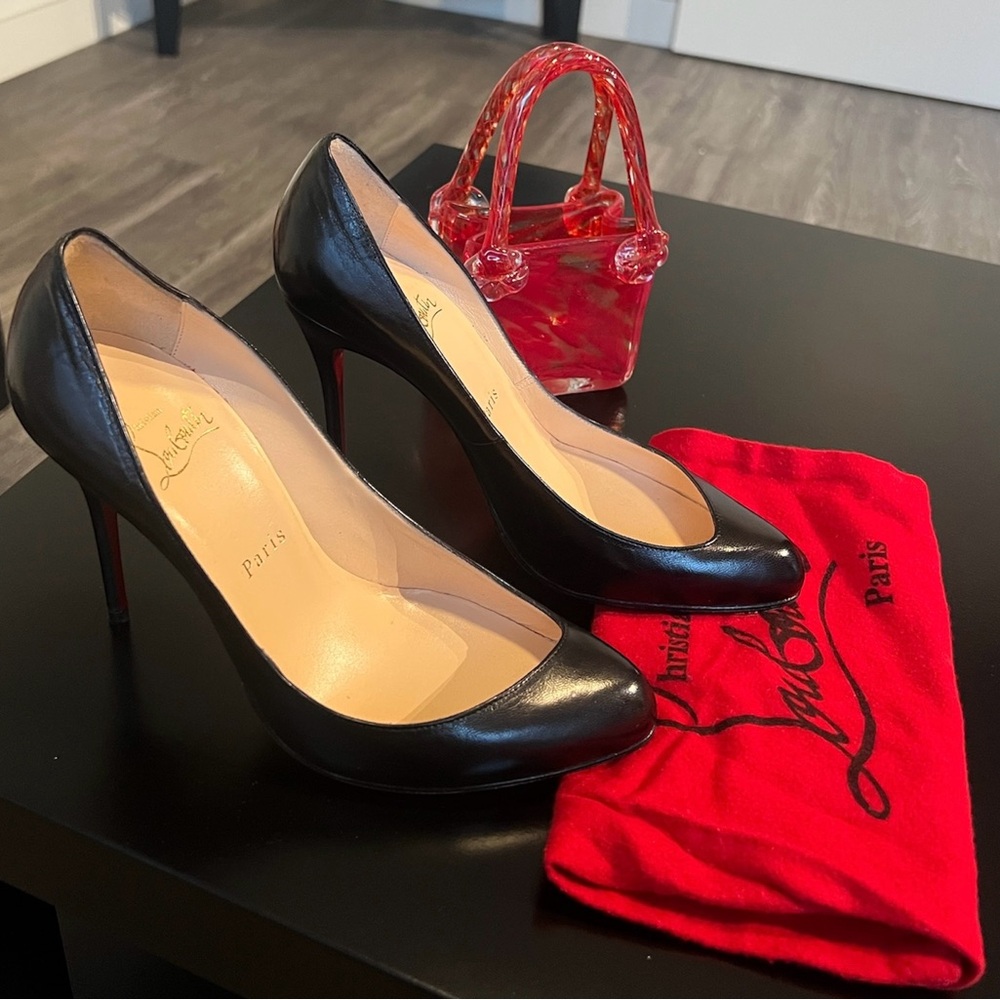 Christian Louboutin Black Leather Pointed-Toe Stiletto Pumps